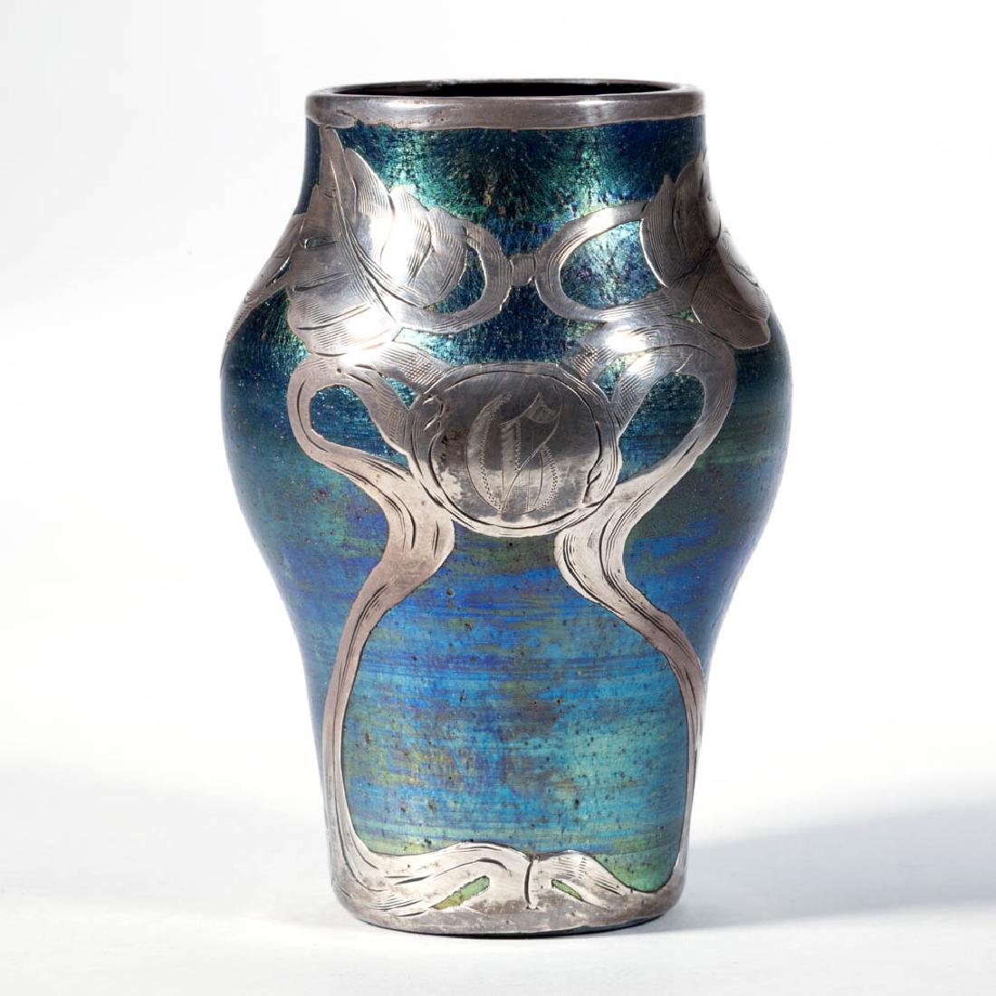 LOETZ ATTRIBUTED BLUE IRIDESCENT - SILVER-OVERLAY ART (1 of 5)