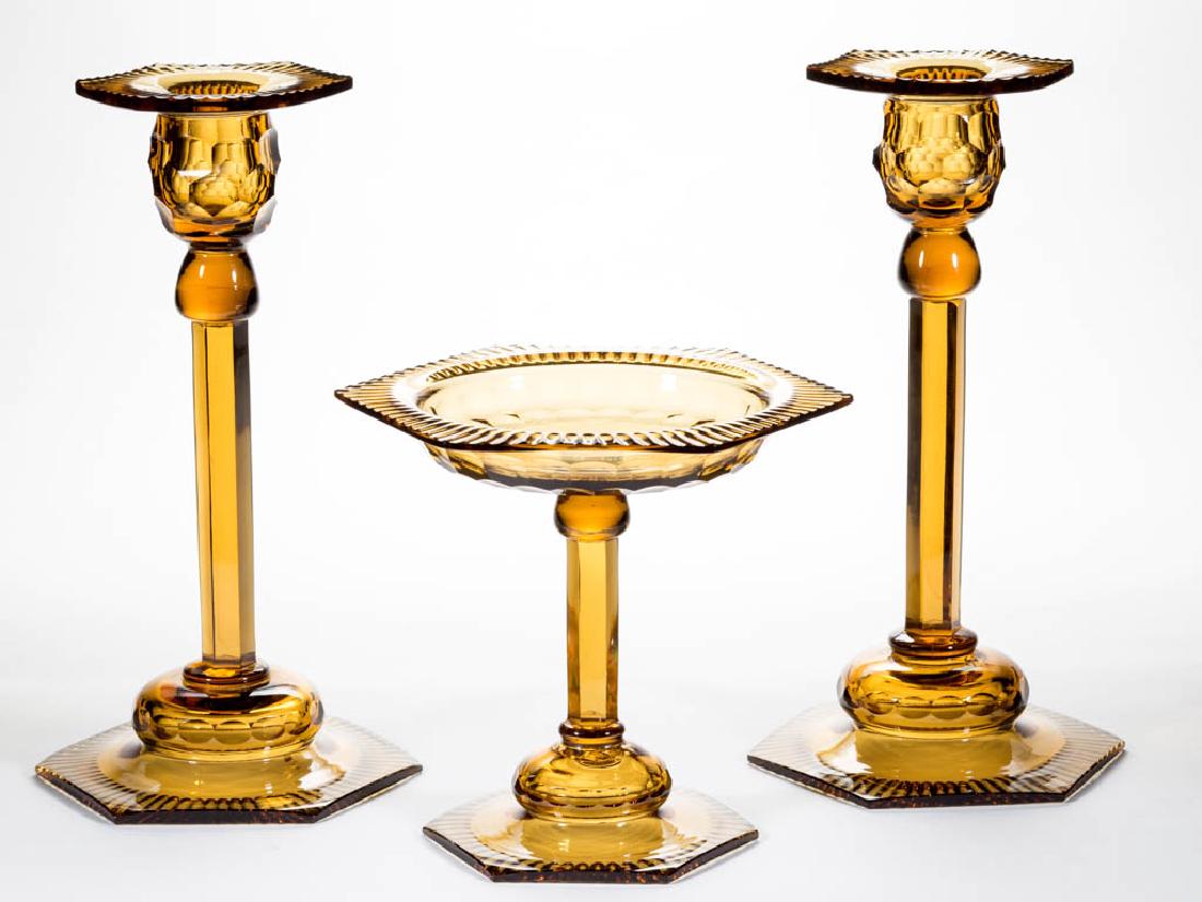STEUBEN ART GLASS - CUT THREE-PIECE CONSOLE SET (1 of 1)