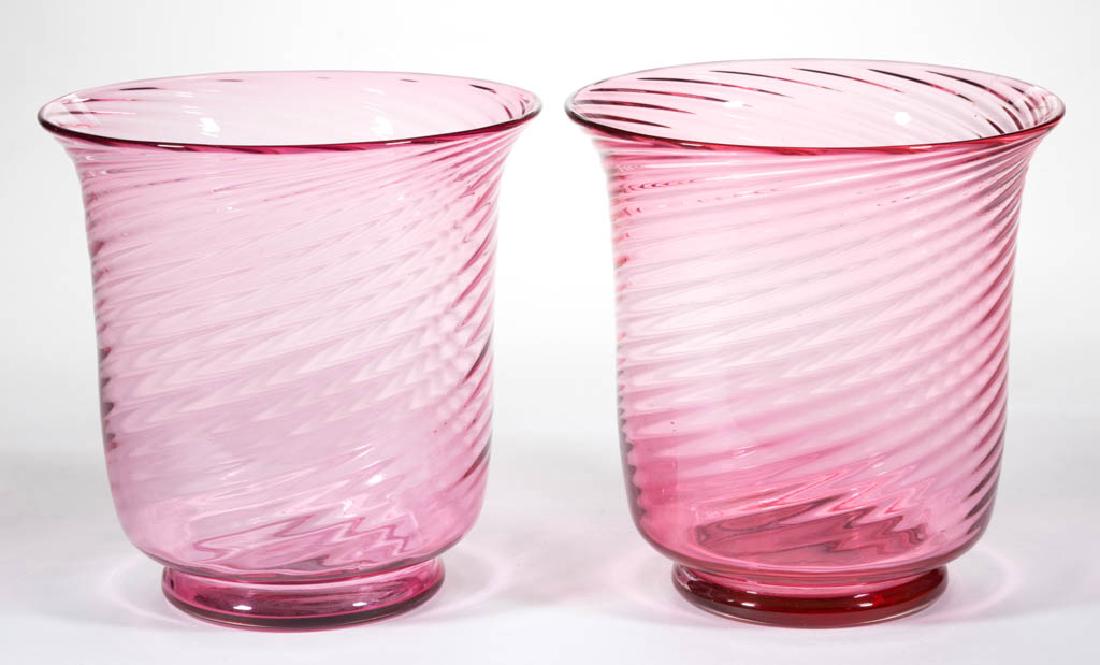 STEUBEN ART GLASS SWIRL RIBBED NEAR PAIR OF VASES (1 of 1)