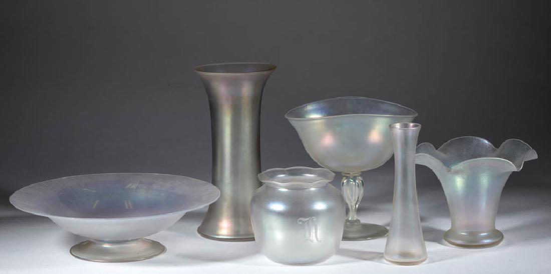 STEUBEN VERRE DE SOIE ART GLASS ARTICLES, LOT OF SIX (1 of 1)