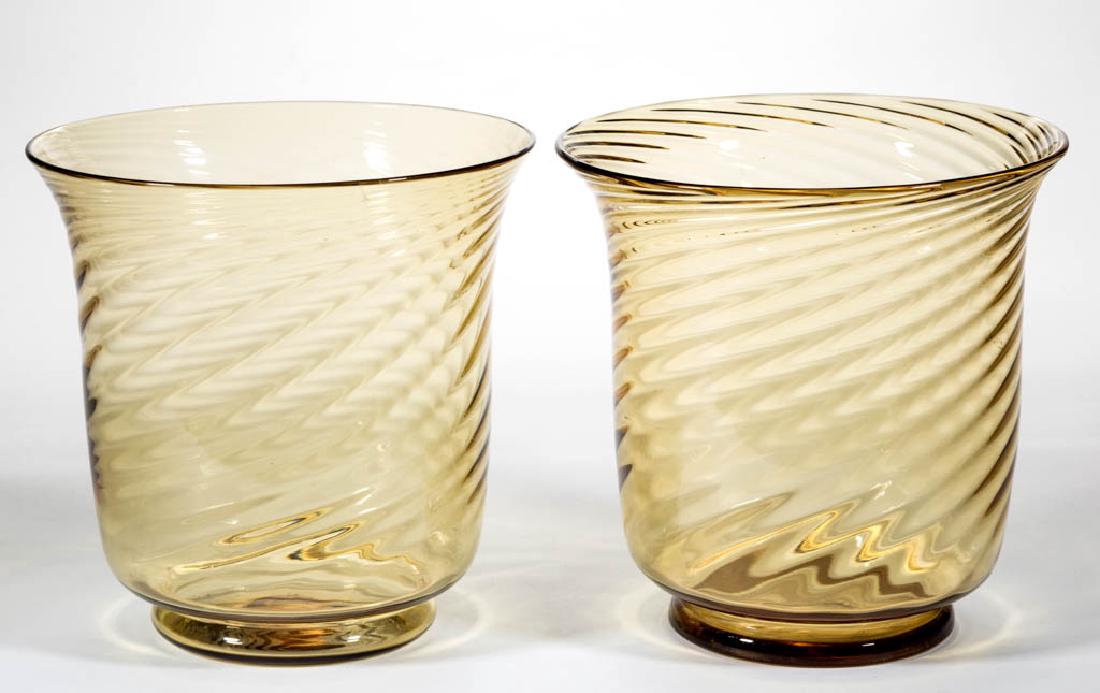 STEUBEN ART GLASS SWIRL RIBBED PAIR OF VASES (1 of 1)
