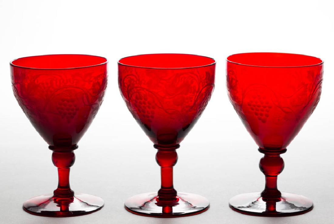STEUBEN SELENIUM RED ART GLASS - ENGRAVED GOBLETS, LOT (1 of 1)