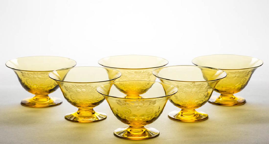 STEUBEN BRISTOL YELLOW ART GLASS - ENGRAVED SHERBETS, (1 of 1)