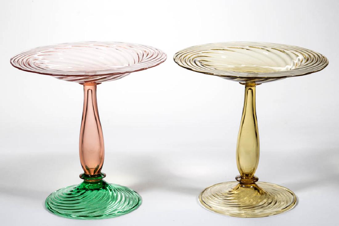 STEUBEN SWIRL ART GLASS TAZZAS, LOT OF TWO (1 of 1)