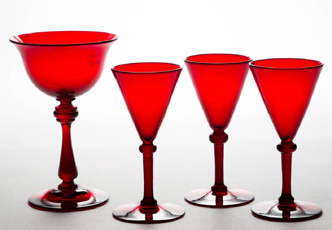 STEUBEN SELENIUM RED ART GLASS DRINKING ARTICLES, LOT (1 of 1)