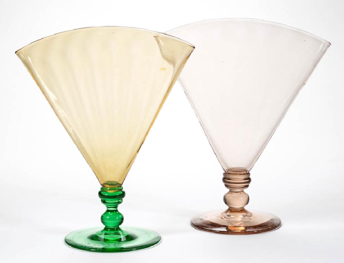 STEUBEN PANEL-OPTIC ART GLASS FAN VASES, LOT OF TWO (1 of 2)
