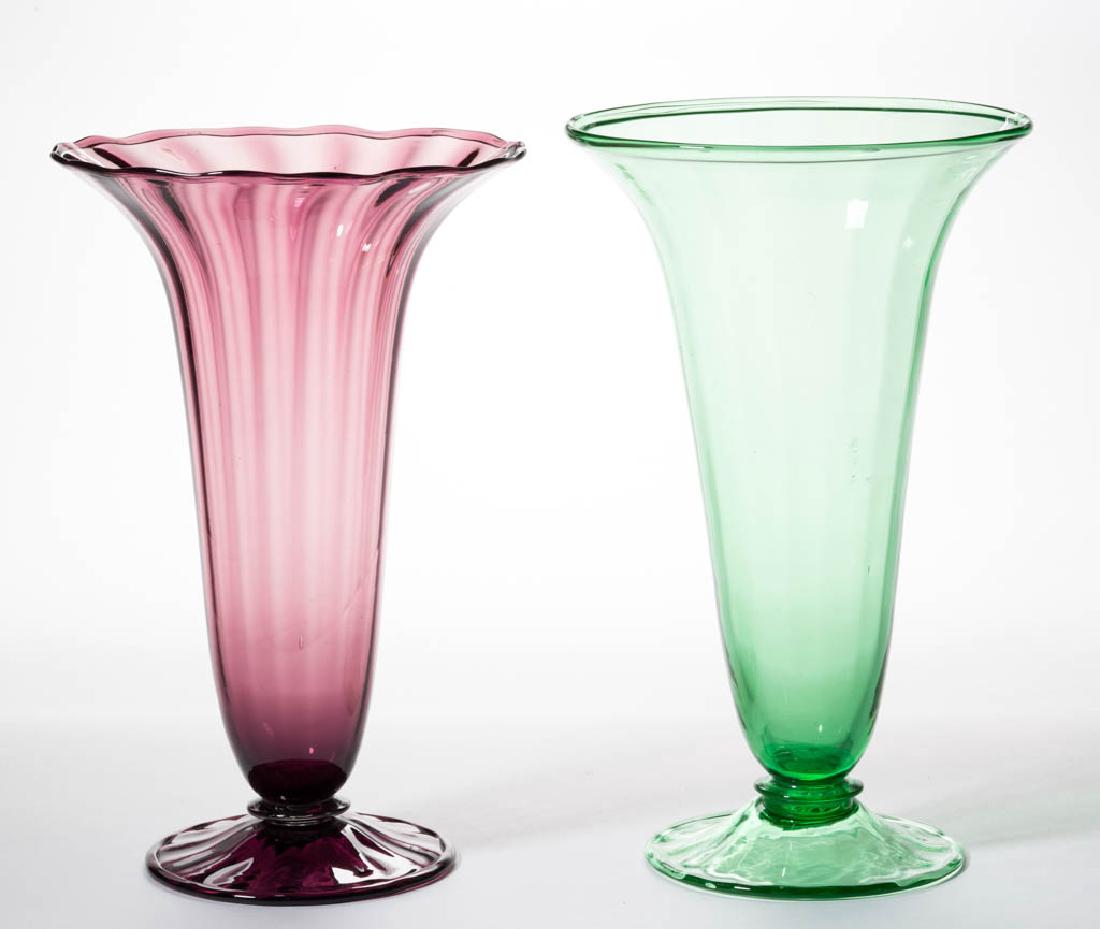 STEUBEN PANEL-OPTIC ART GLASS TRUMPET VASES, LOT OF TWO (1 of 1)