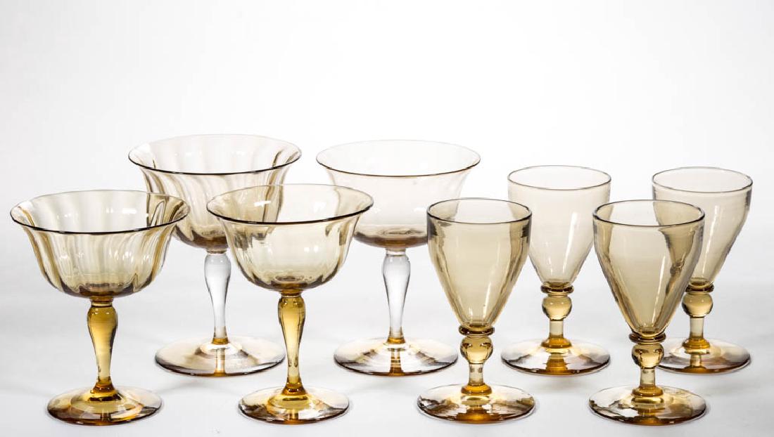 STEUBEN AMBER ART GLASS DRINKING ARTICLES, LOT OF EIGHT (1 of 1)