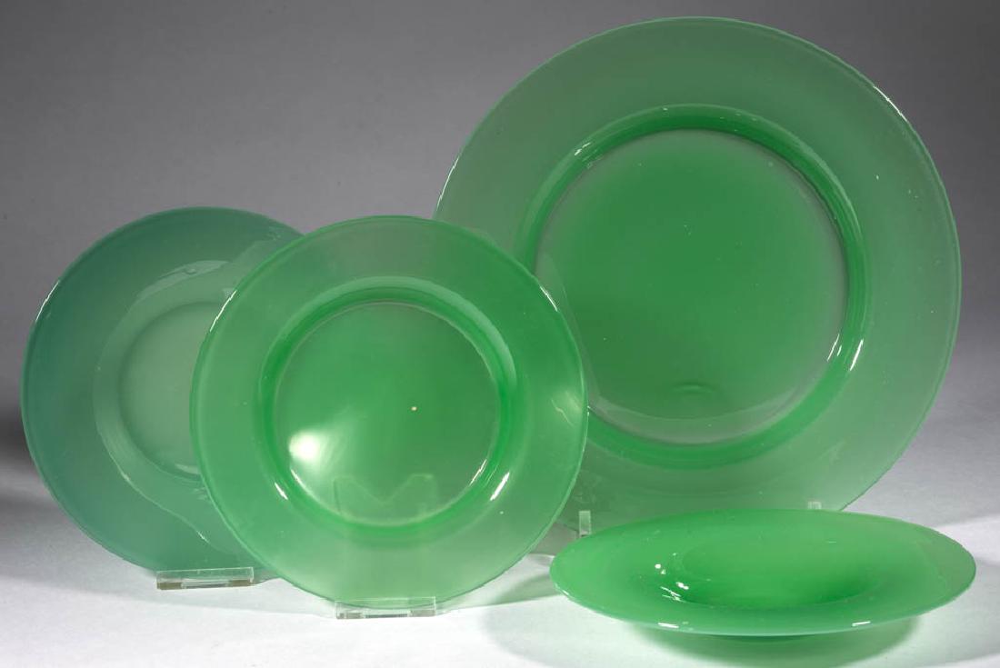 STEUBEN GREEN JADE ART GLASS TABLE ARTICLES, LOT OF (1 of 1)