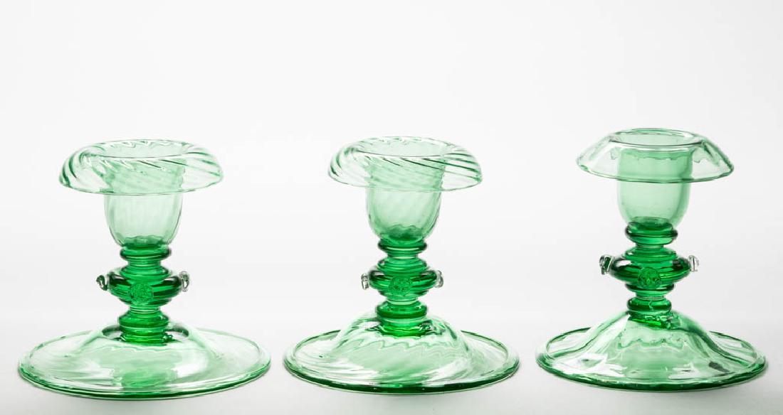 STEUBEN SWIRL ART GLASS CANDLESTICKS, LOT OF THREE (1 of 1)