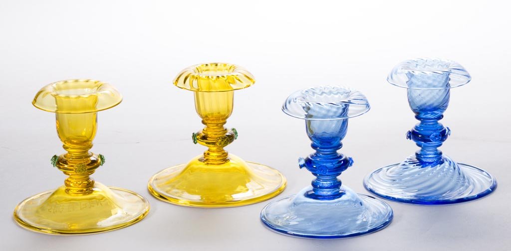 STEUBEN SWIRL ART GLASS CANDLESTICKS, TWO PAIR (1 of 2)