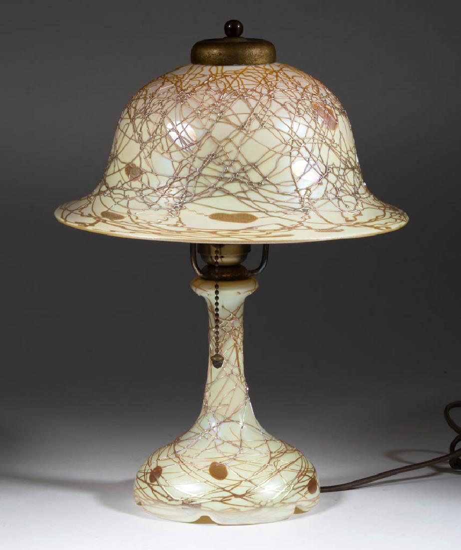 STEUBEN DECORATED IRIDESCENT OPAL TABLE LAMP (1 of 4)