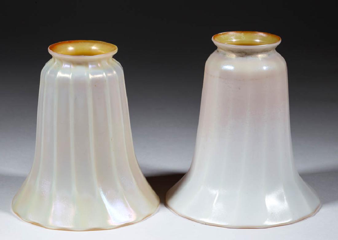ASSORTED GOLD CALCITE ART GLASS LAMP SHADES, LOT OF TWO (1 of 2)