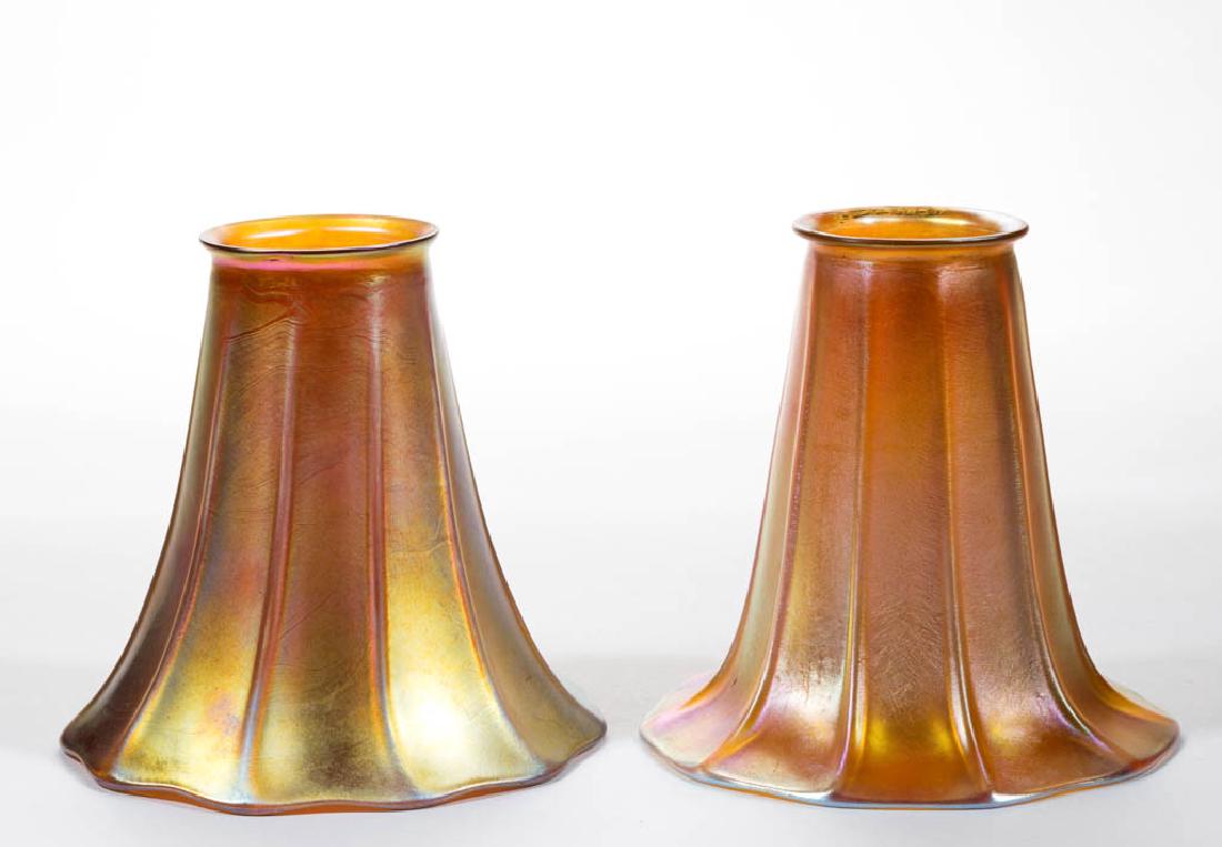 ASSORTED GOLDEN IRIDESCENT ART GLASS LAMP SHADES, LOT (1 of 2)