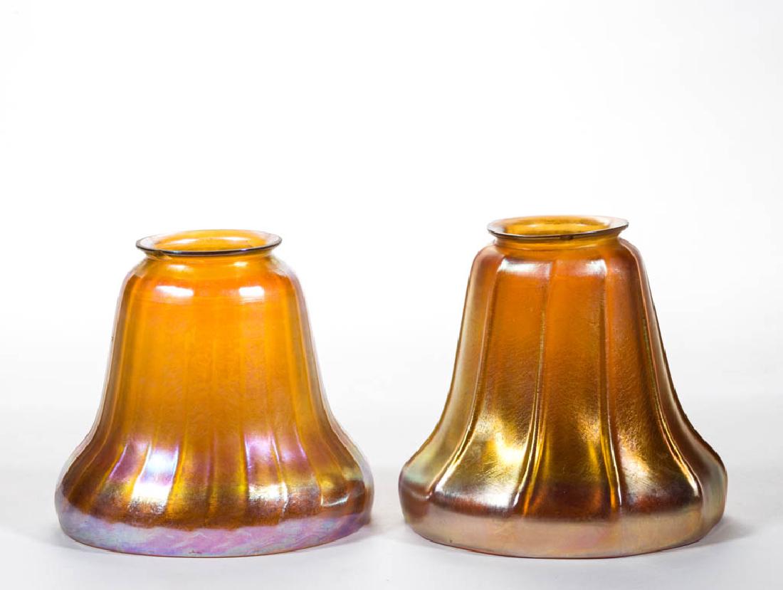ASSORTED GOLDEN IRIDESCENT ART GLASS LAMP SHADES, LOT (1 of 1)