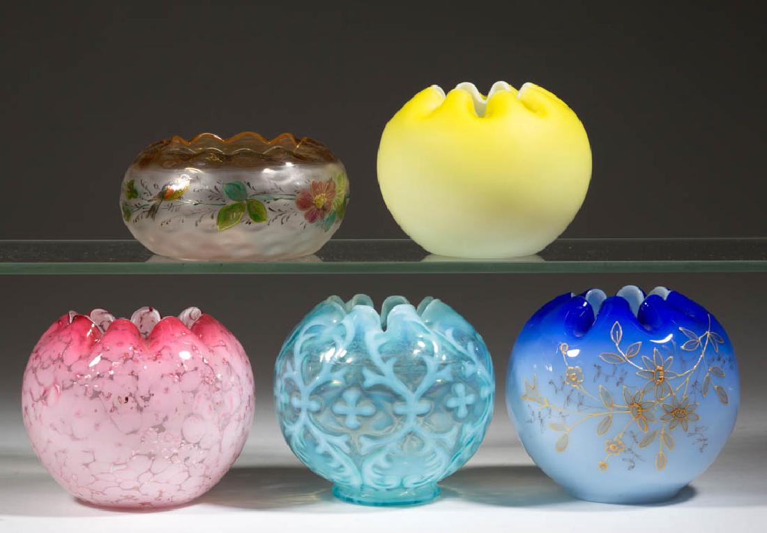 ASSORTED VICTORIAN GLASS ROSE BOWLS, LOT OF FIVE (1 of 1)
