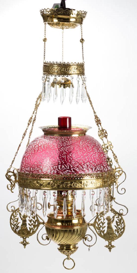 EDWARD MILLER & CO BRASS HANGING / LIBRARY LAMP (1 of 2)