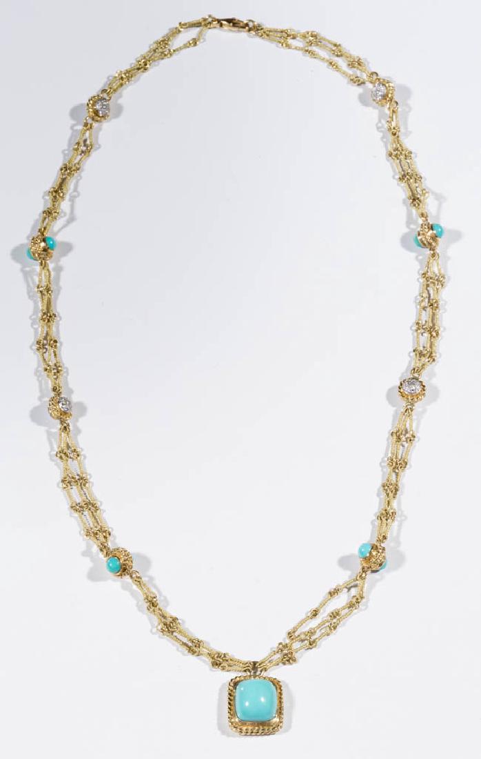 CASSIS 18K GOLD, DIAMOND, AND TURQUOISE NECKLACE (1 of 3)