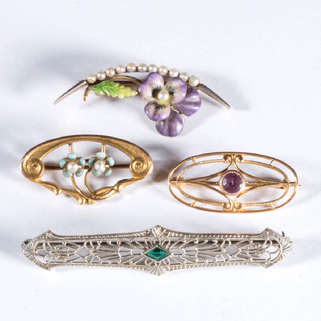 VINTAGE 10K AND 14K GOLD LADY'S PINS, LOT OF FOUR (1 of 1)