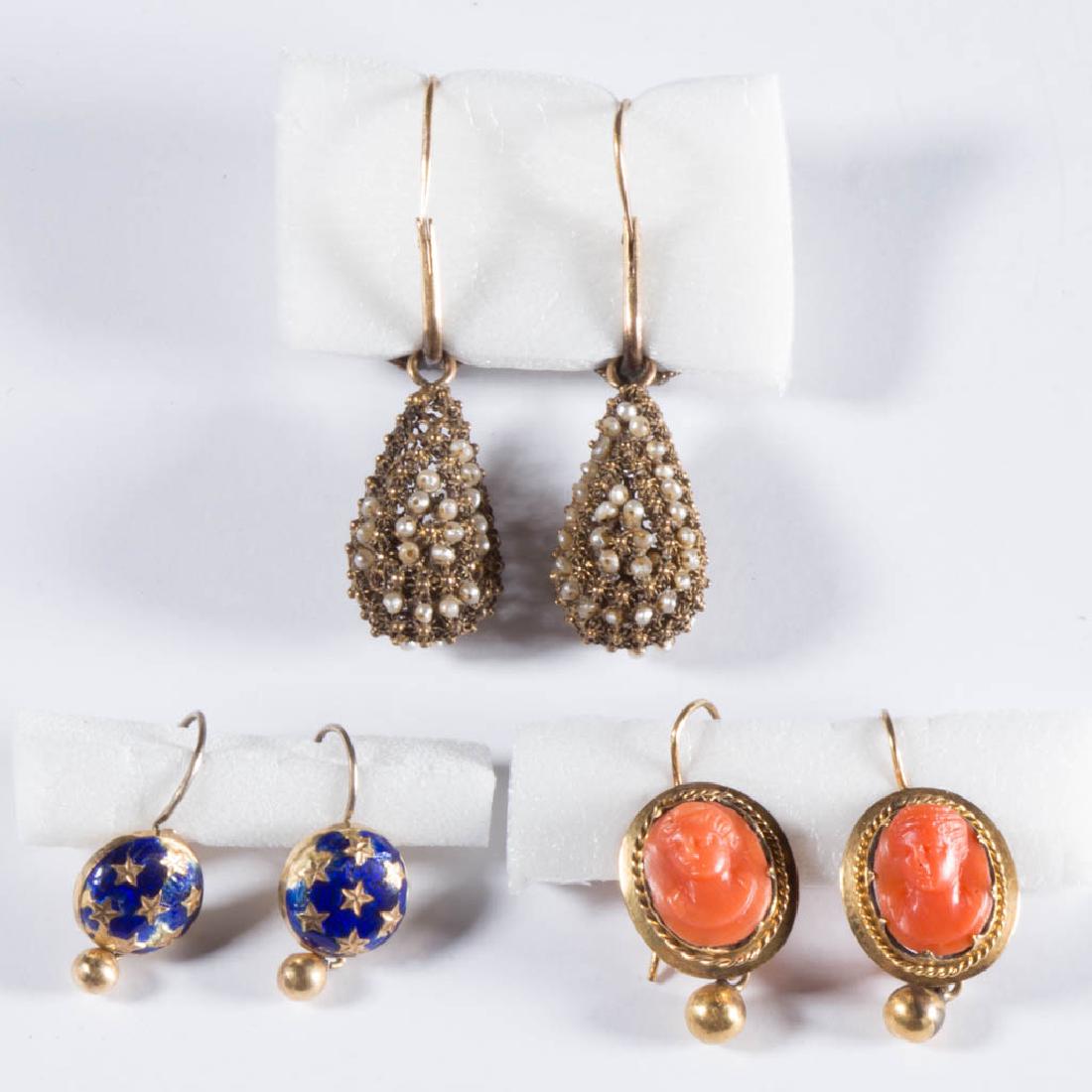 VICTORIAN ROSE GOLD PIERCED EARRINGS, TWO PAIR (1 of 1)