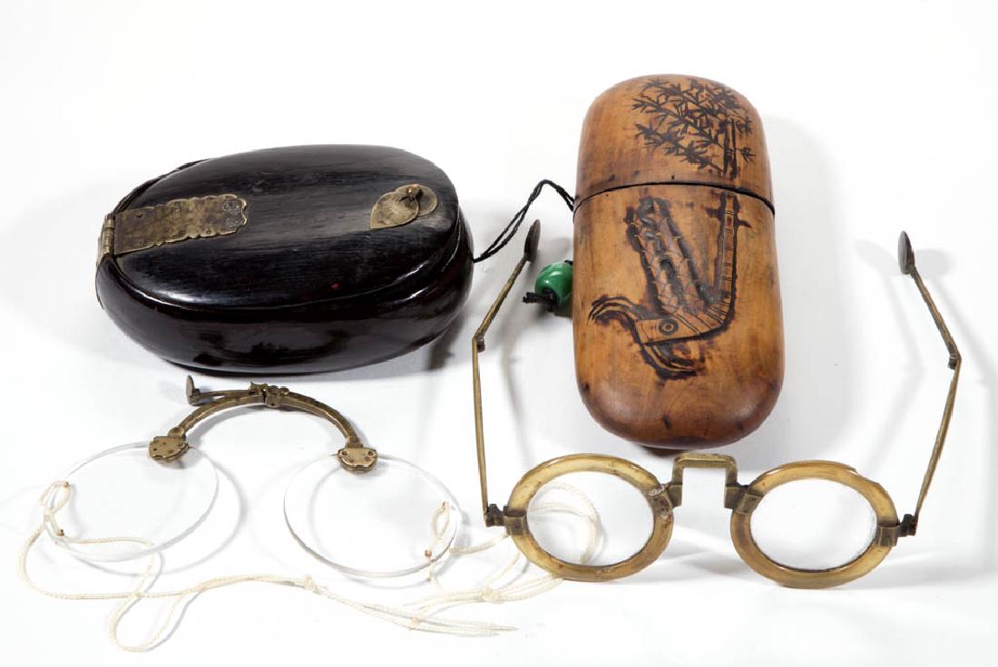 CHINESE HORN EYEGLASSES AND CASES, LOT OF TWO (1 of 3)