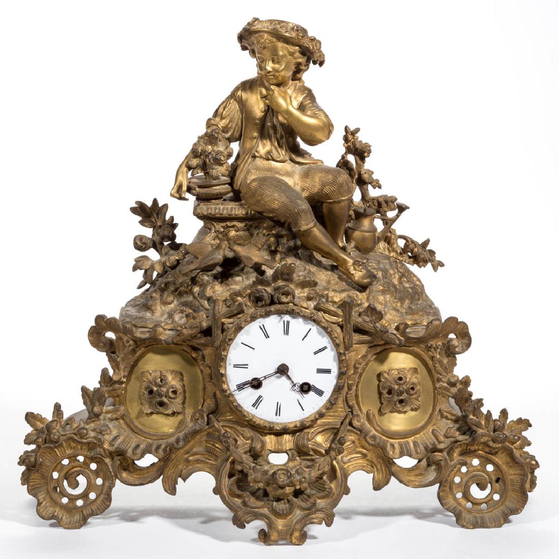 L. MARTI FRENCH GILT-METAL FIGURAL SHELF CLOCK (1 of 3)
