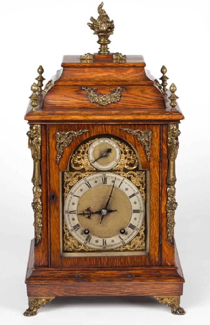 GERMAN GILT-METAL AND OAK BRACKET CLOCK (1 of 5)