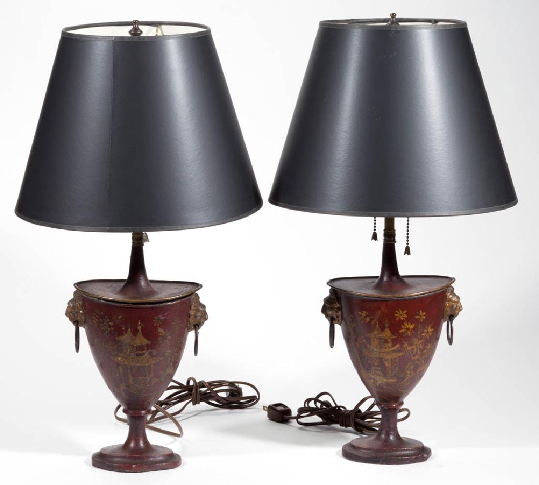 Pair Of Continental Toleware Table Lamps