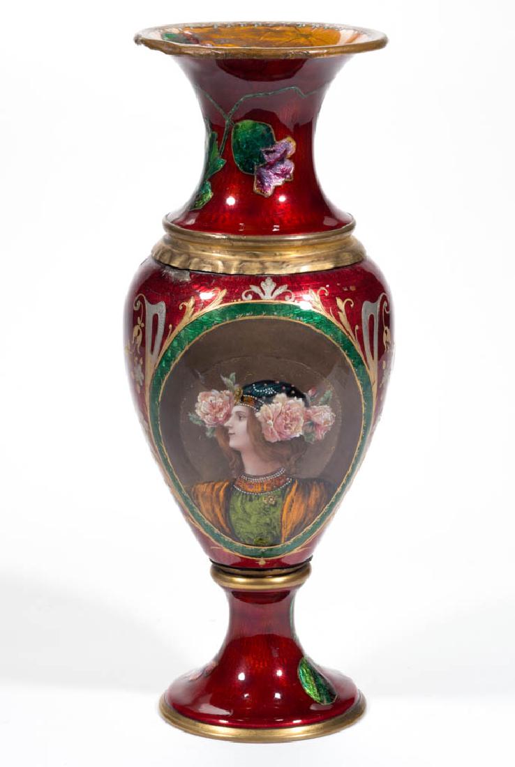 FRENCH LIMOGES ENAMEL PORTRAIT VASE (1 of 7)