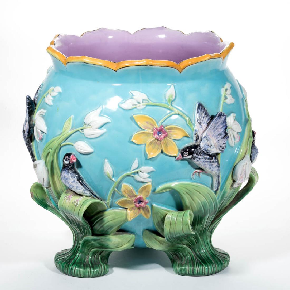 ENGLISH MAJOLICA GEORGE JONES LARGE CERAMIC JARDINIERE (1 of 5)