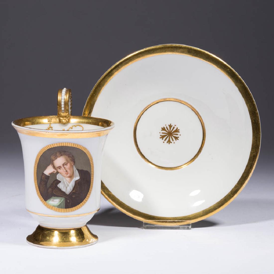 GERMAN KPM PORTRAIT PORCELAIN CHOCOLATE CUP AND SAUCER (1 of 5)