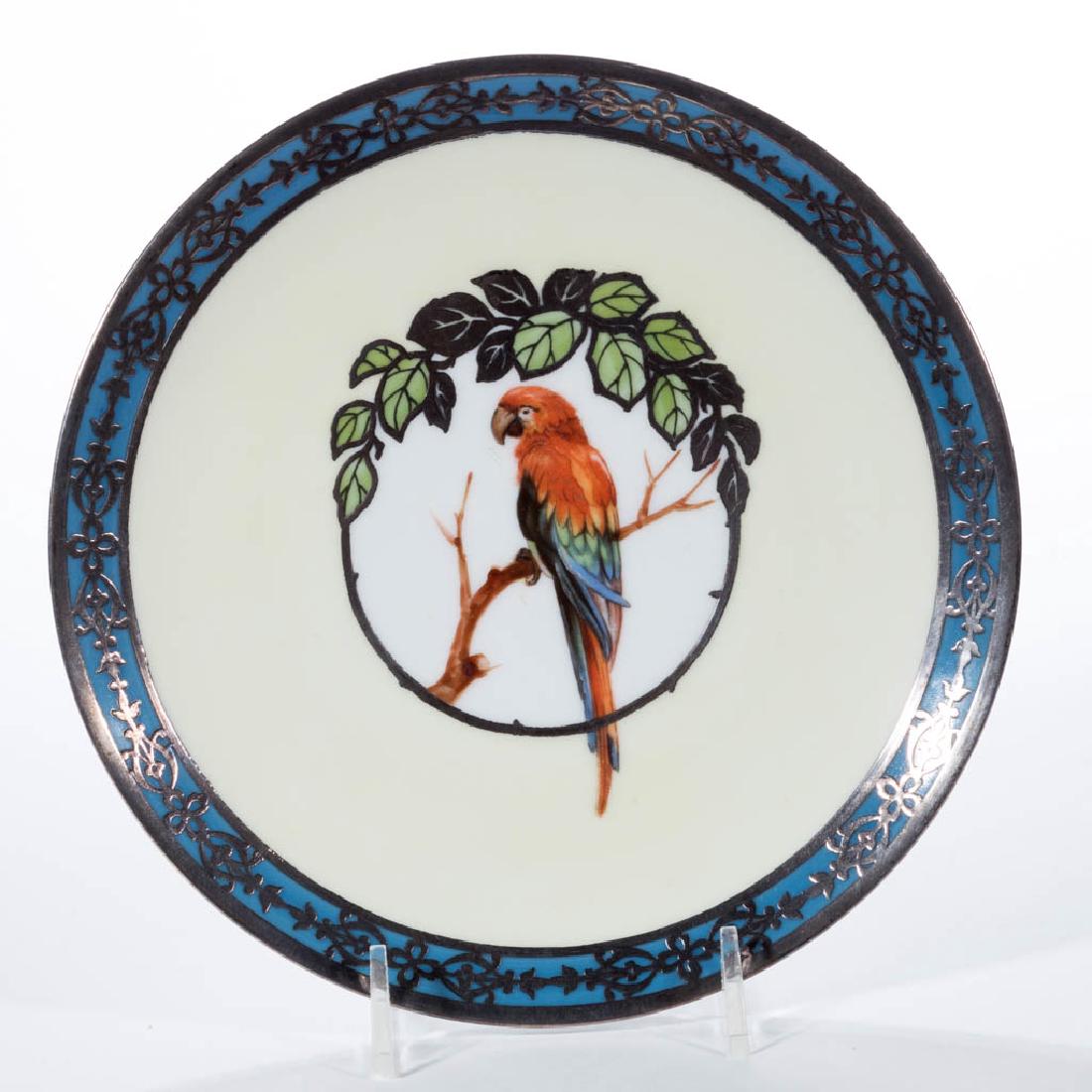 R.S. GERMANY PORCELAIN SILVER OVERLAY PARROT PLATE (1 of 1)