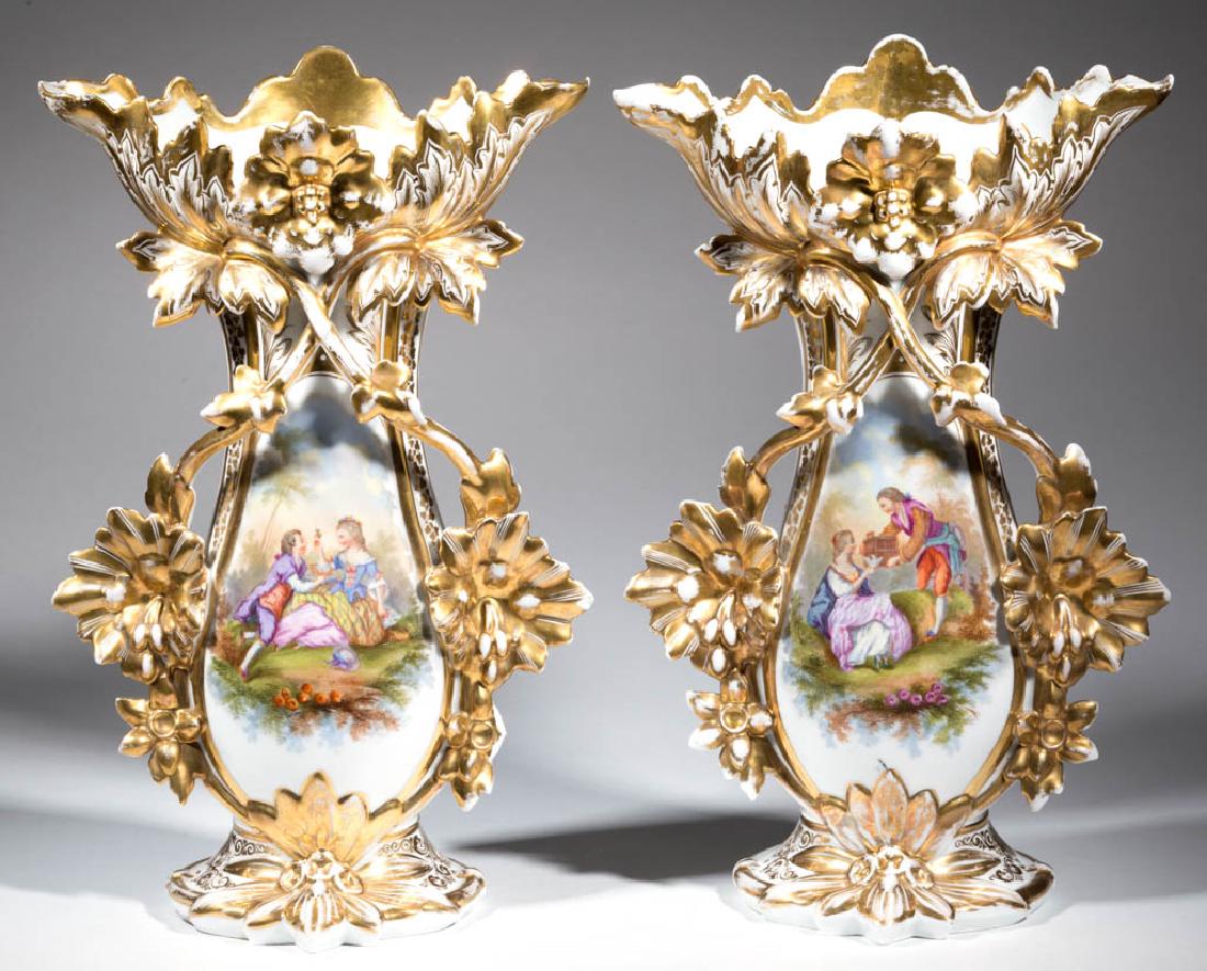 FRENCH OLD PARIS LARGE PORCELAIN PAIR OF VASES (1 of 5)