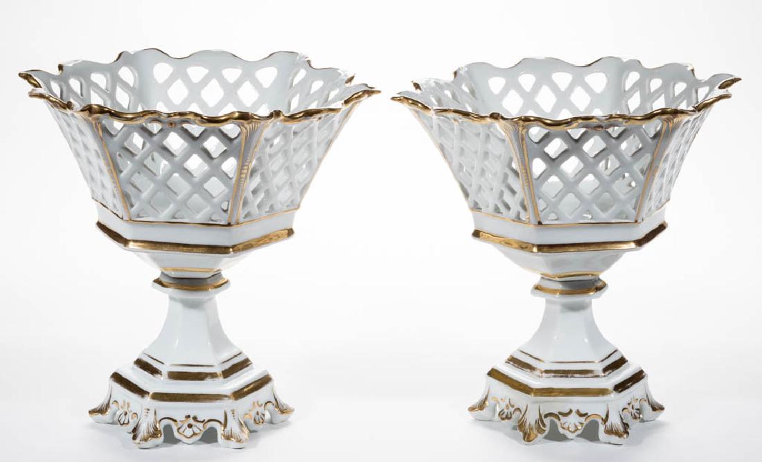 FRENCH OLD PARIS PORCELAIN BOLTED PAIR OF COMPOTES (1 of 2)