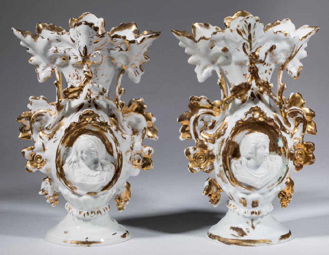 FRENCH OLD PARIS PARIAN BISQUE PORCELAIN PAIR OF VASES (1 of 4)