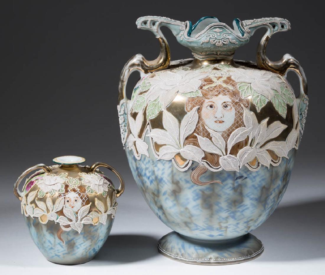 NIPPON PORCELAIN MORIAGE VEILED PORTRAIT VASES, LOT OF (1 of 6)