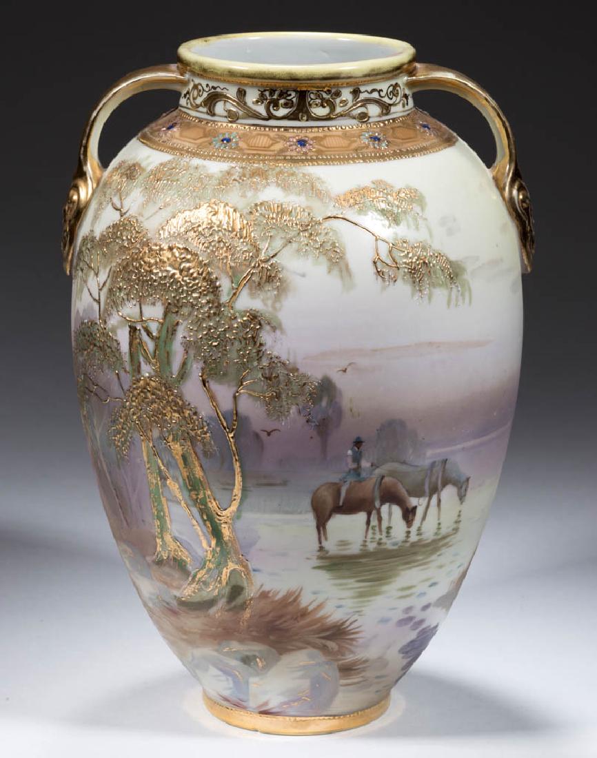 NIPPON PORCELAIN HORSES VASE (1 of 5)