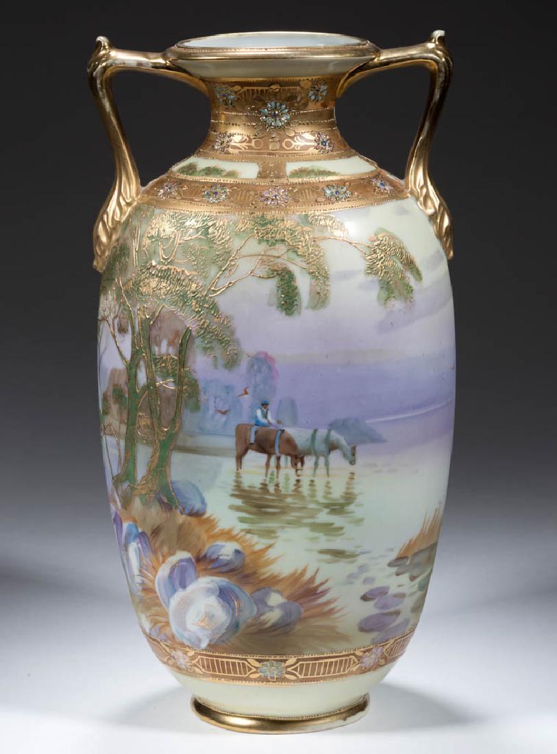 NIPPON PORCELAIN HORSES VASE (1 of 5)