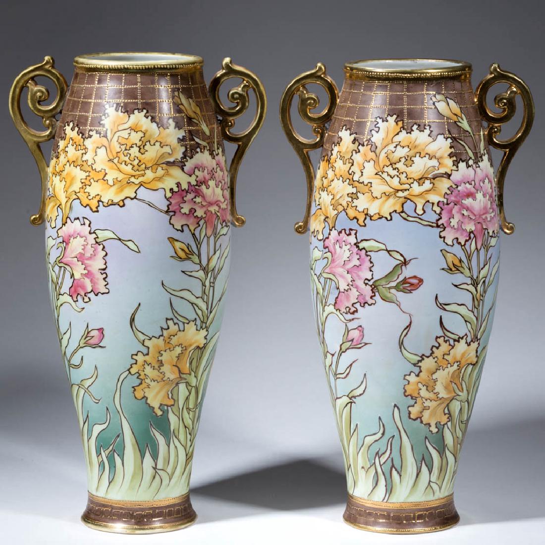 NIPPON PORCELAIN MORIAGE PAIR OF VASES (1 of 5)