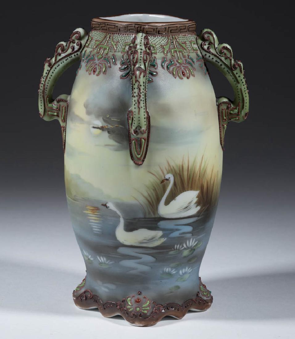 NIPPON PORCELAIN SWAN FOURHANDLED VASE