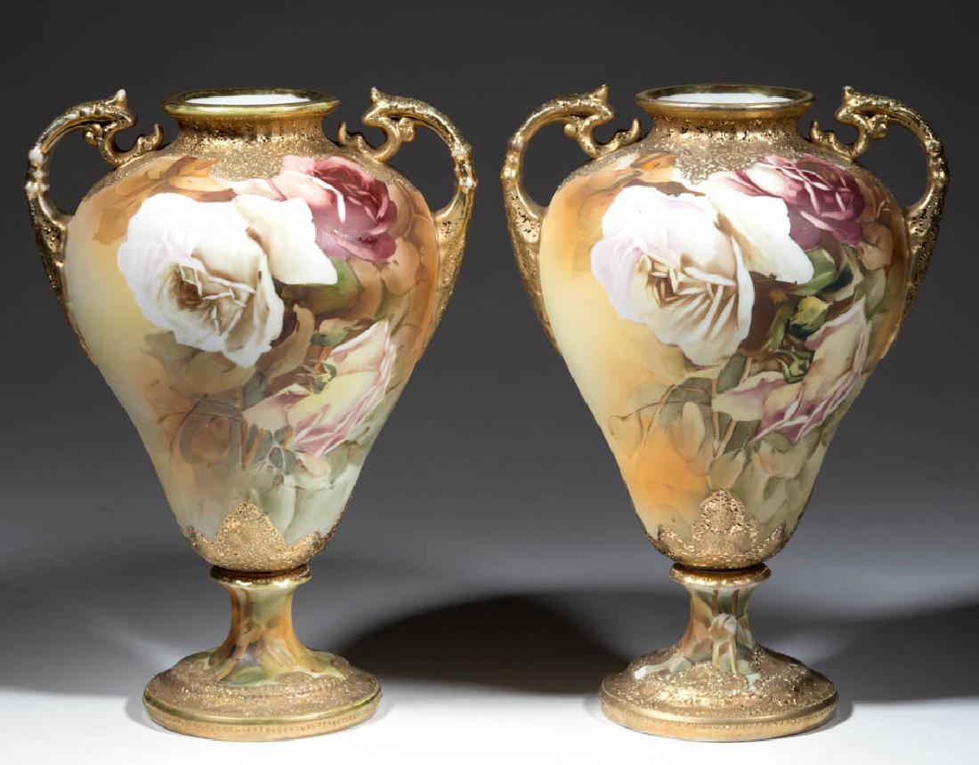 NIPPON PORCELAIN TEXAS ROSE PAIR OF VASES (1 of 5)