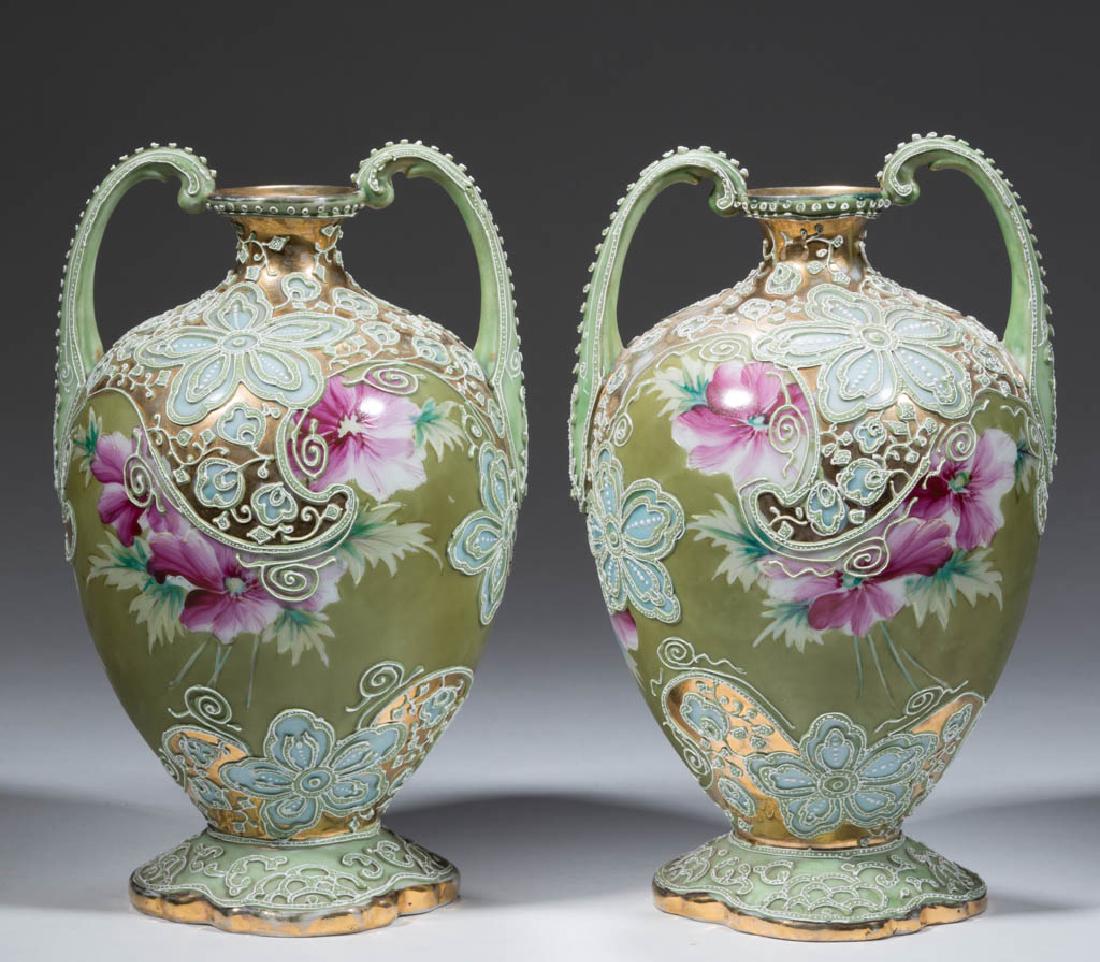 NIPPON PORCELAIN MORIAGE PAIR OF VASES (1 of 6)