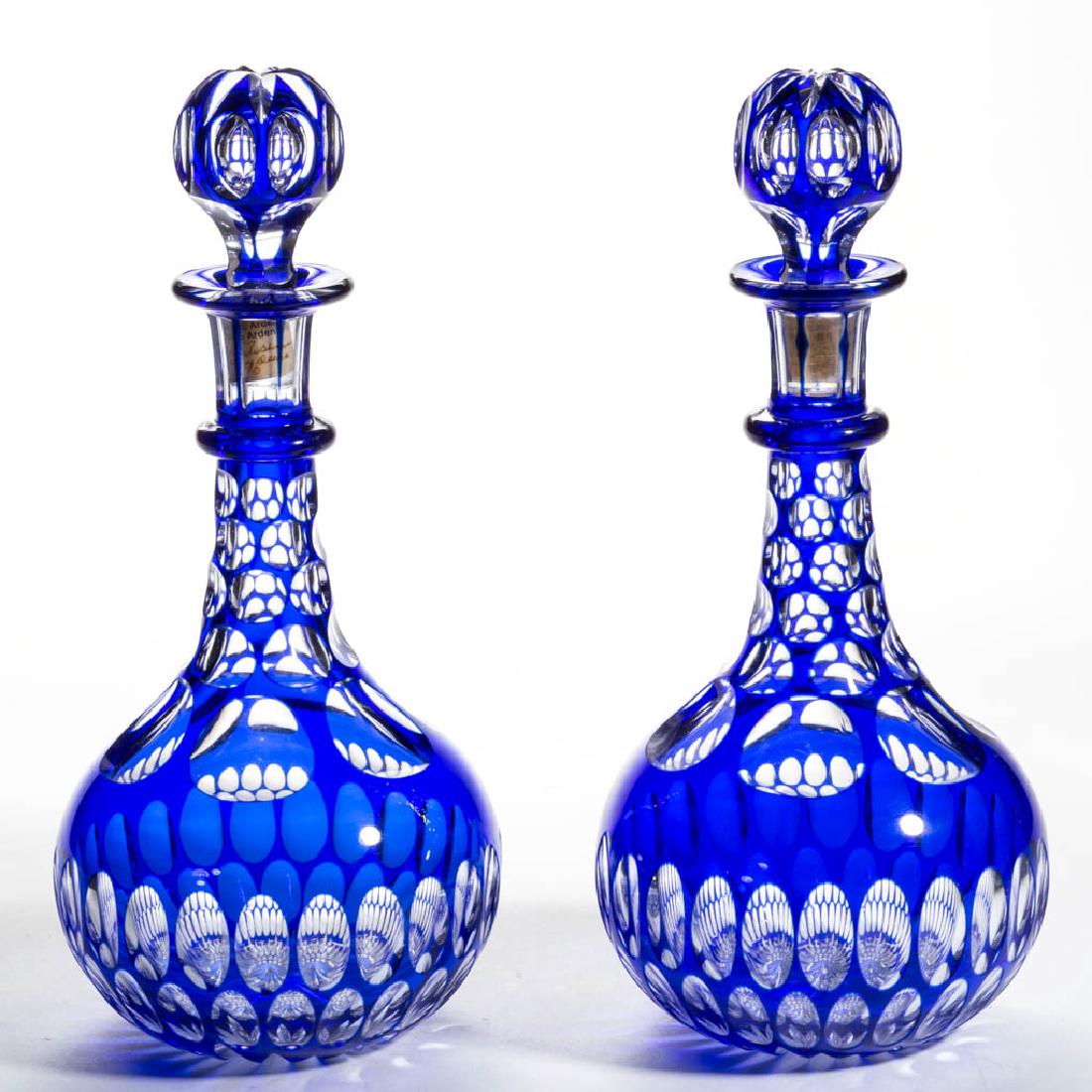 PUNTY AND THUMBPRINT CUT OVERLAY DECANTERS, PAIR (1 of 1)