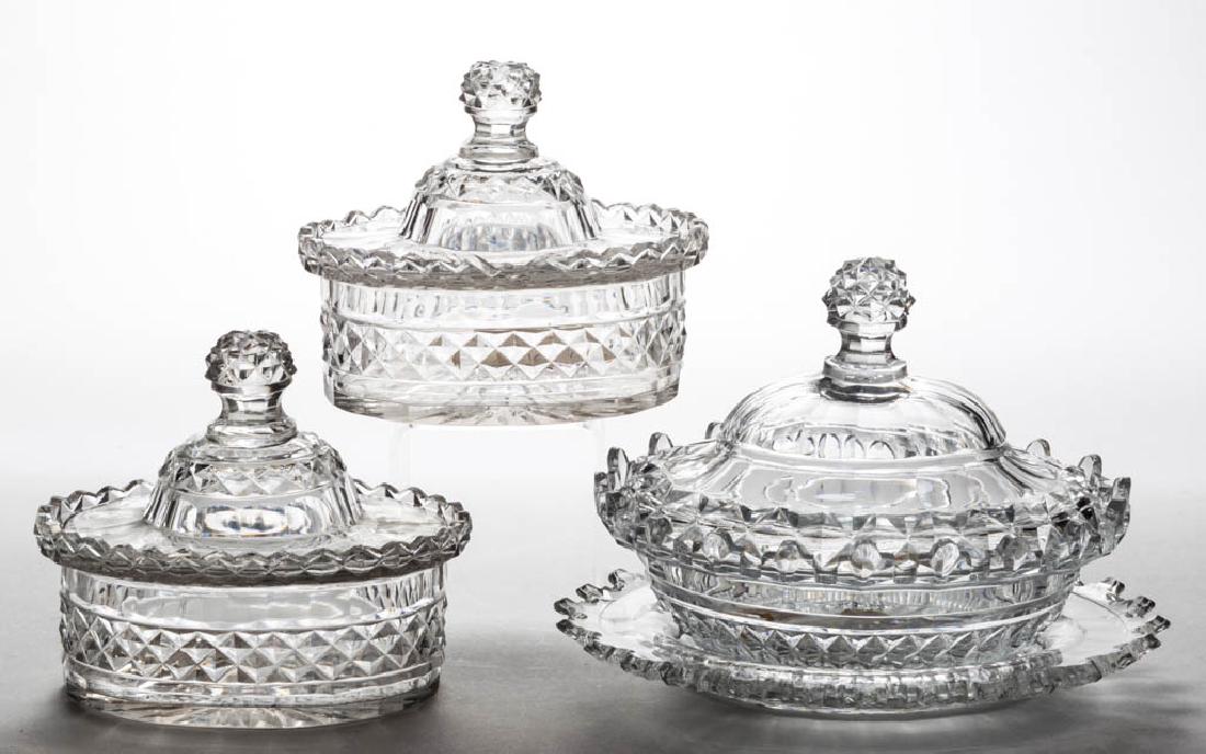 CUT DIAMOND OVAL BUTTER COOLERS / DISHES WITH COVERS, (1 of 1)