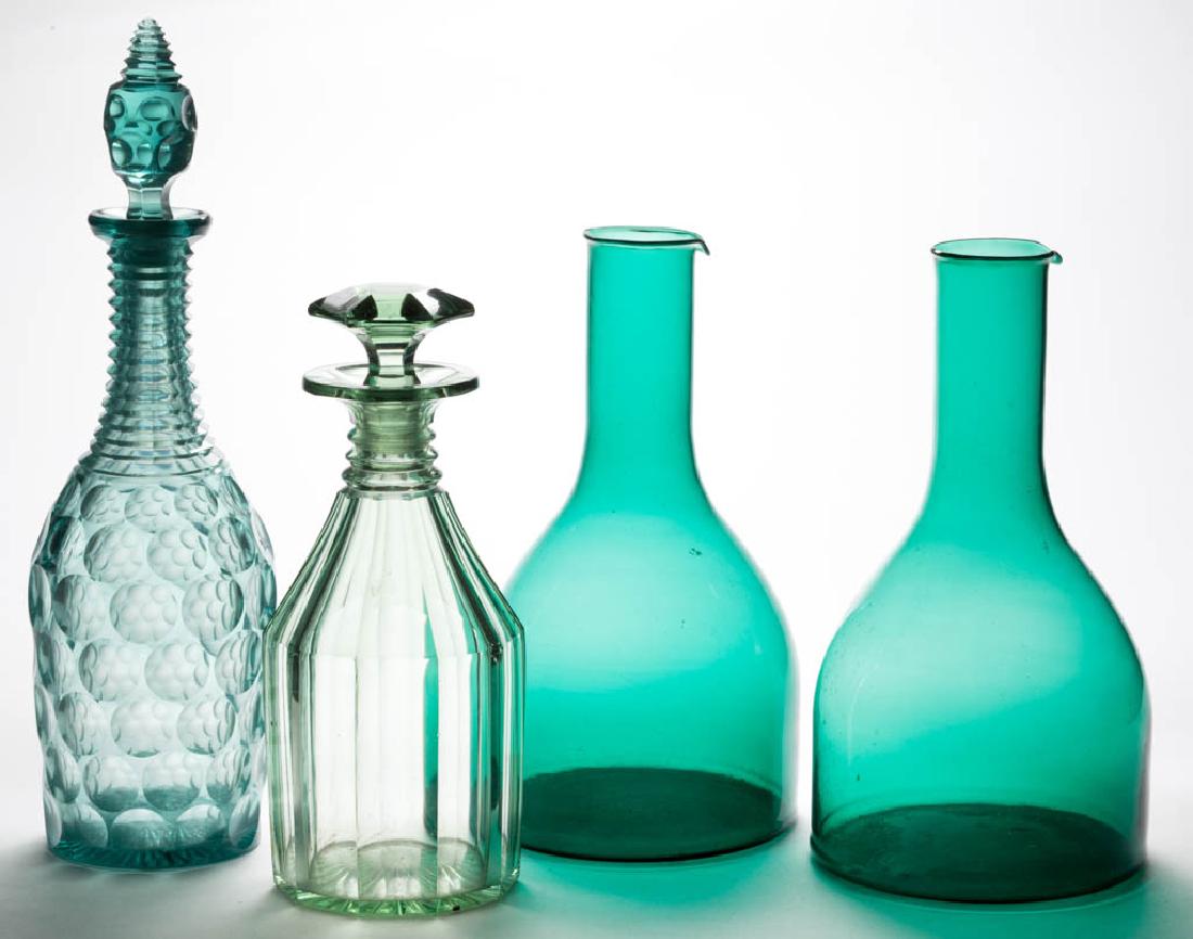 ASSORTED BLOWN AND CUT DECANTERS / CARAFES, LOT OF FOUR (1 of 1)