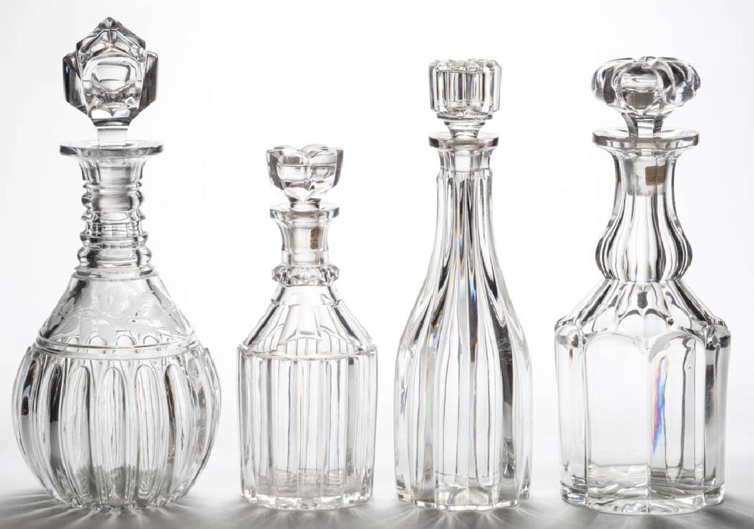 ASSORTED PILLAR AND CUT PINT AND QUART DECANTERS, LOT (1 of 1)
