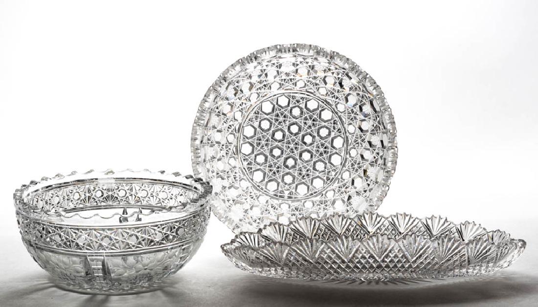 AMERICAN BRILLIANT CUT AND ENGRAVED GLASS BOWLS, LOT OF (1 of 3)