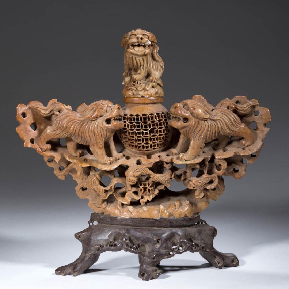 CHINESE CARVED SOAPSTONE URN (1 of 3)