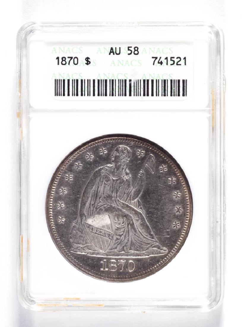UNITED STATES SILVER SEATED LIBERTY 1870 AU58 S$1 (1 of 2)