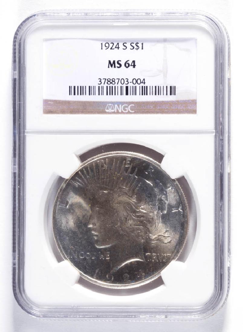 UNITED STATES SILVER 1924-S MS64 S$1 PEACE DOLLAR COIN (1 of 2)
